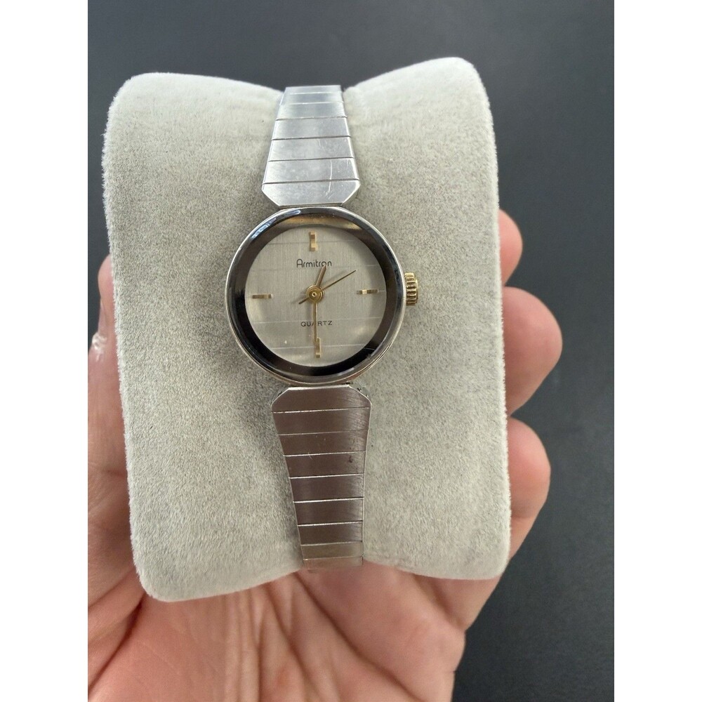 Vintage Armitron 25/4301 V236 Ladies Quartz Watch Silver Tone Gold Accent AS-IS